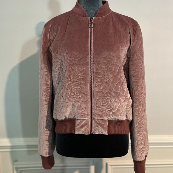 The Fifth Label Velvet Bomber Jacket Pink Roses Size S Women's - Picture 1 of 7